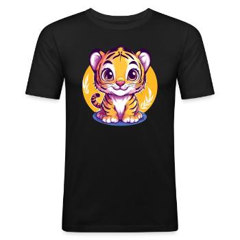 Mignon bébé tigre - T-shirt près du corps Homme - noir - Devant - Nik (191cm)