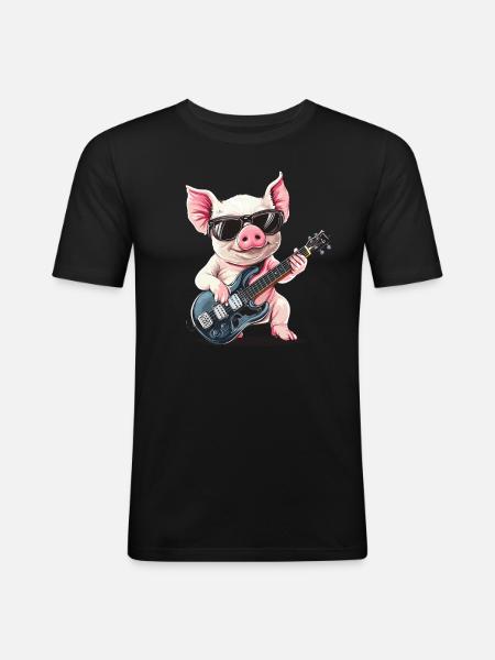 Rocking pig with guitar - Men's Slim Fit T-Shirt - black
