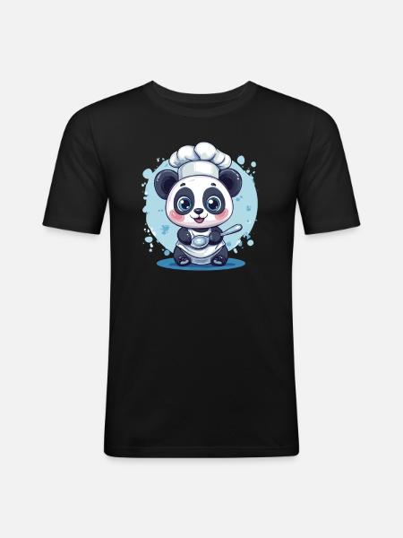 Panda with chef's hat - Men's Slim Fit T-Shirt - black