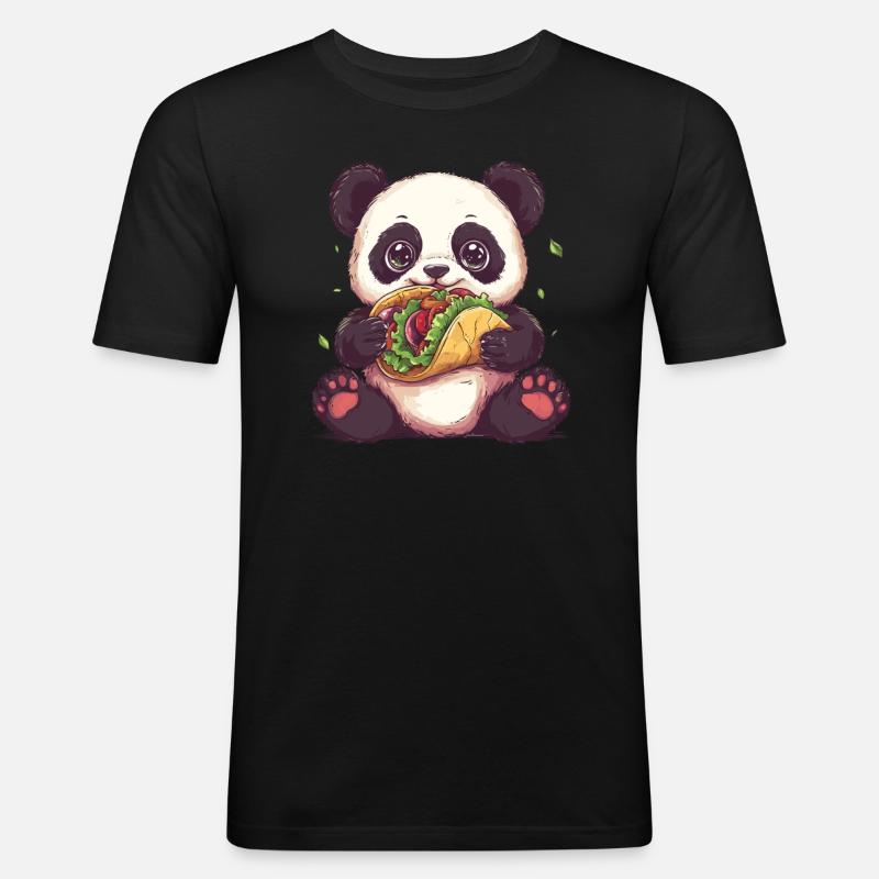 Panda Taco - Männer Slim Fit T-Shirt - Schwarz