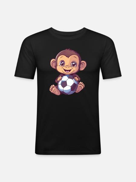 Affe mit Fußball - Männer Slim Fit T-Shirt - Schwarz
