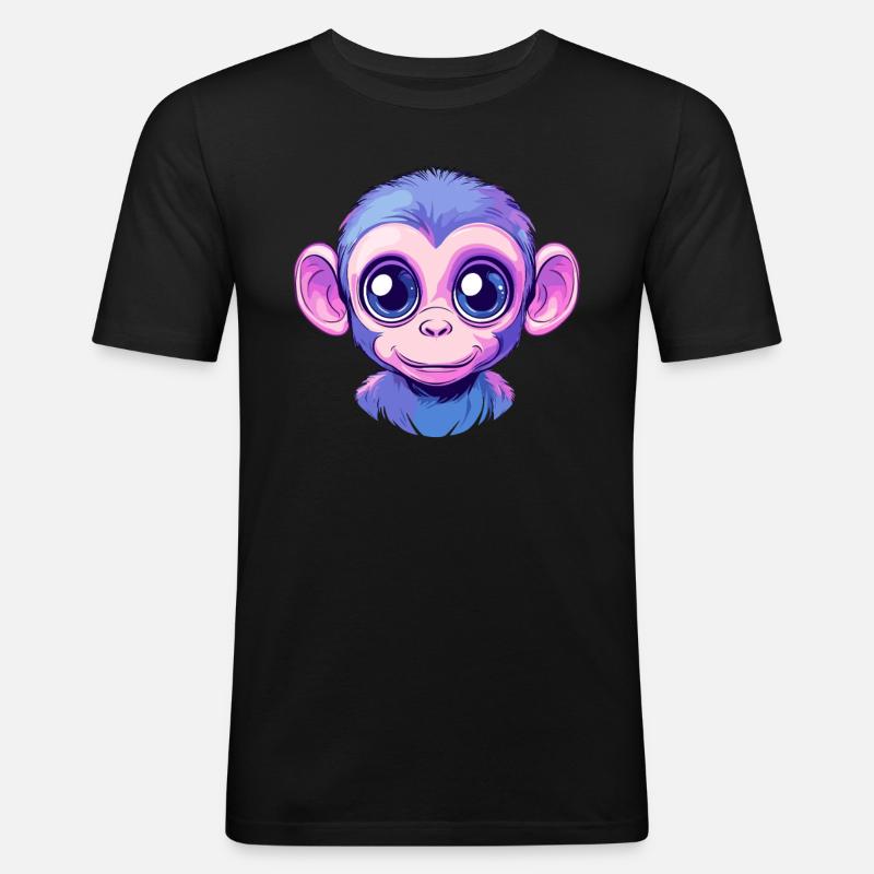 Bunter Affe Gesicht - Männer Slim Fit T-Shirt - Schwarz
