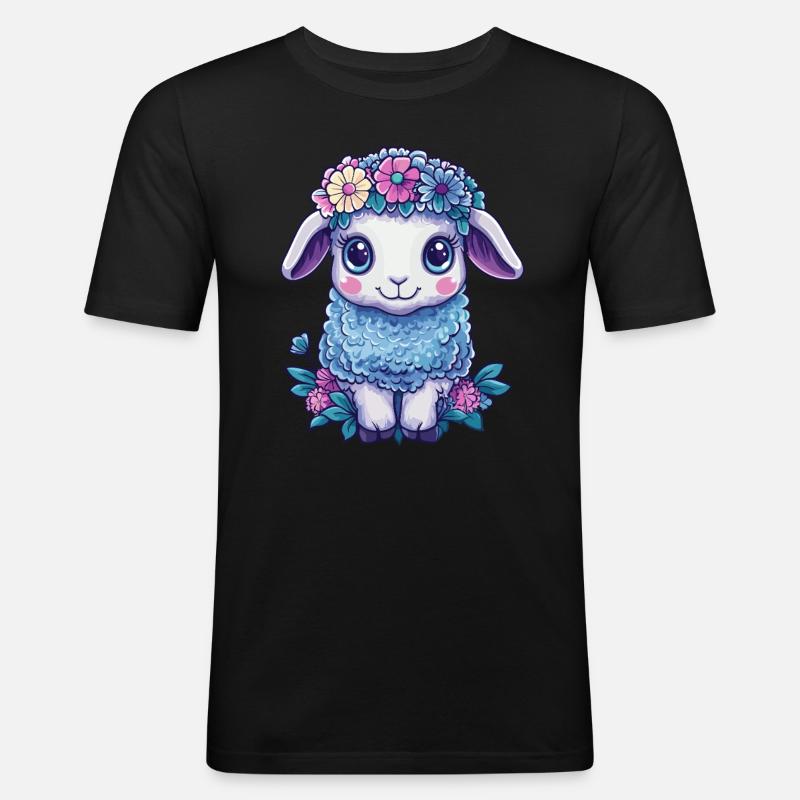Schaf mit Blumen - Männer Slim Fit T-Shirt - Schwarz