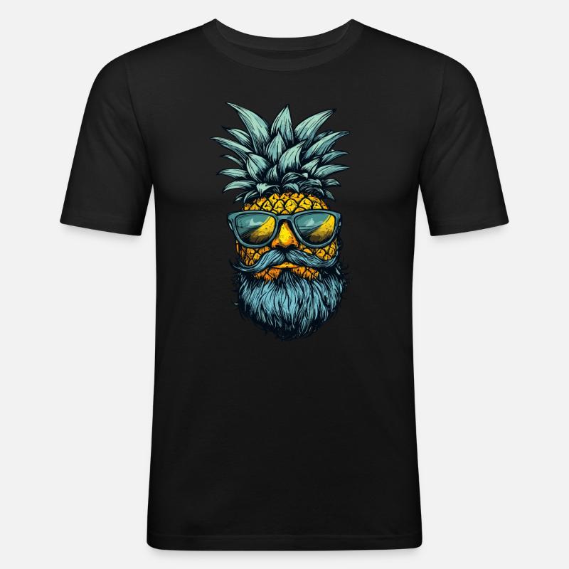 Ananas mit Bart - Männer Slim Fit T-Shirt - Schwarz
