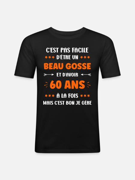 60 ANS - T-shirt près du corps Homme - noir