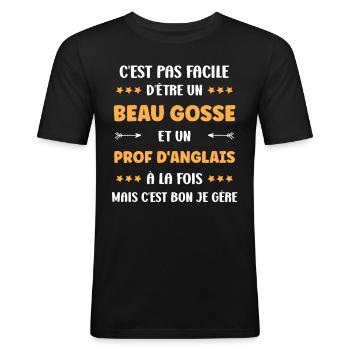 prof anglais - T-shirt près du corps Homme - noir - Devant - Nik (191cm)