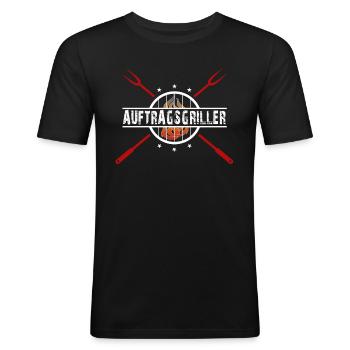 Auftragsgriller - Männer Slim Fit T-Shirt - Schwarz - Vorne - Nik (191cm)