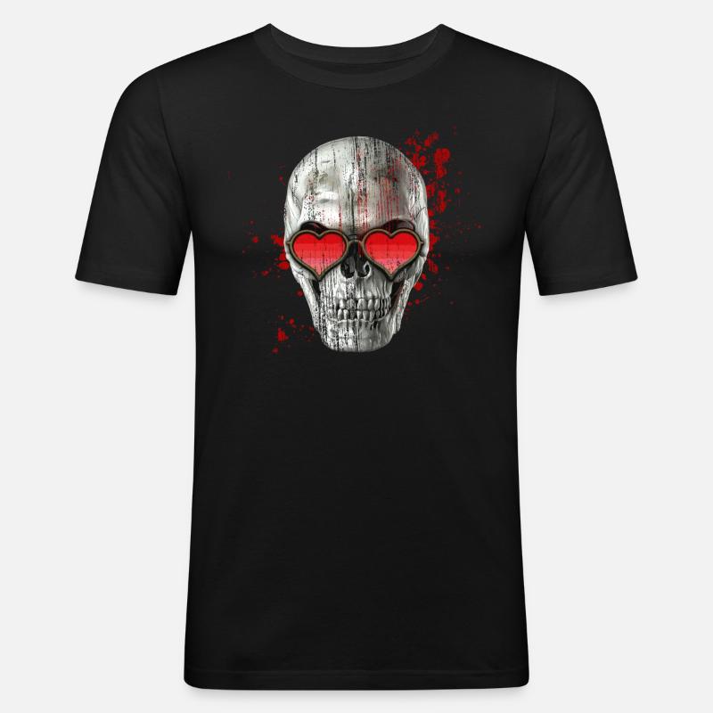 Love skull - Männer Slim Fit T-Shirt - Schwarz