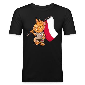 Poland Fan Cat - Men's Slim Fit T-Shirt - black - Front - Nik (191cm)