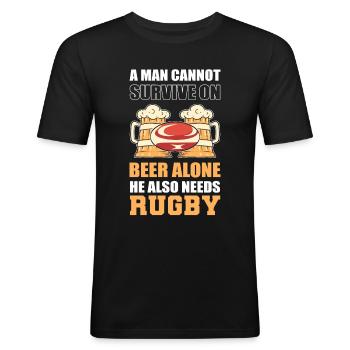 A Man Cannot Survive On Beer Alone He Also Needs - Männer Slim Fit T-Shirt - Schwarz - Vorne - Nik (191cm)