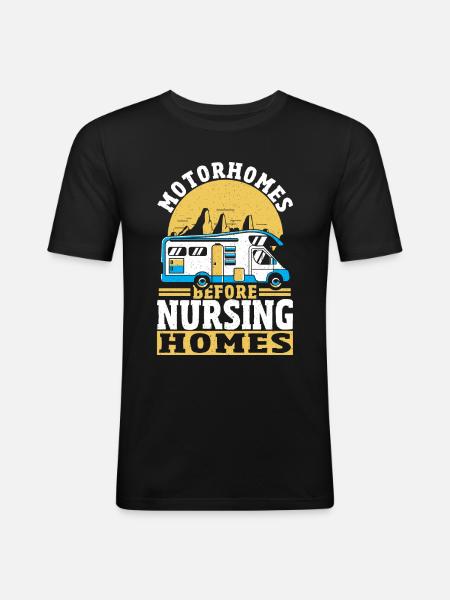 Wohnmobile vor Pflegeheimen - Männer Slim Fit T-Shirt - Schwarz