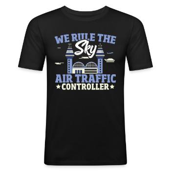 Tower Control Runway Aircraft Air Traffic - Men's Slim Fit T-Shirt - black - Front - Nik (191cm)