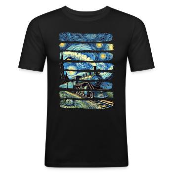 Sternennachtzug Van Gogh Lokomotive - Männer Slim Fit T-Shirt - Schwarz - Vorne - Nik (191cm)