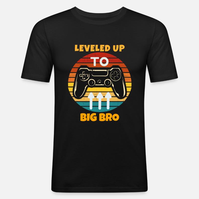 Leveled Up To Big Bro - Männer Slim Fit T-Shirt - Schwarz