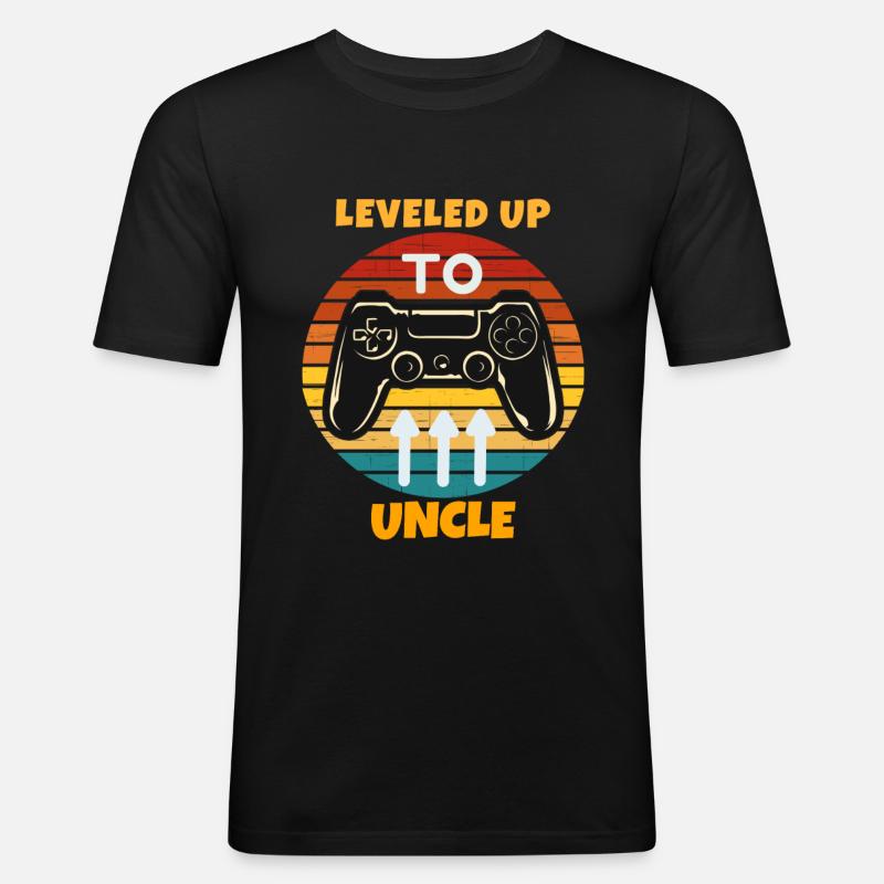 Leveled Up To Onkel - Männer Slim Fit T-Shirt - Schwarz