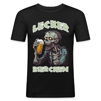 Lecker Bierchen X Zombie mit Bier lustiges - Männer Slim Fit T-Shirt - Schwarz - Vorne - Nik (191cm)