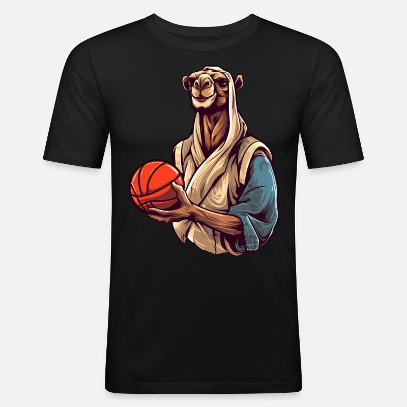 Basketball Kamel - Männer Slim Fit T-Shirt - Schwarz
