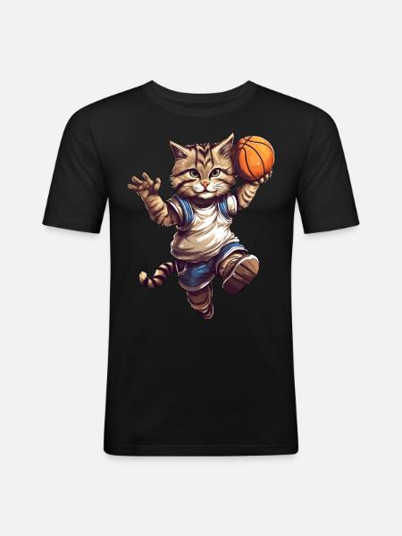 Cat Basketball Player - Men's Slim Fit T-Shirt - black