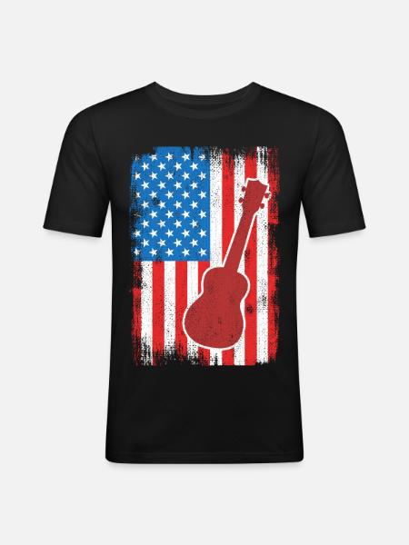 4. Juli USA Ukulele - Männer Slim Fit T-Shirt - Schwarz