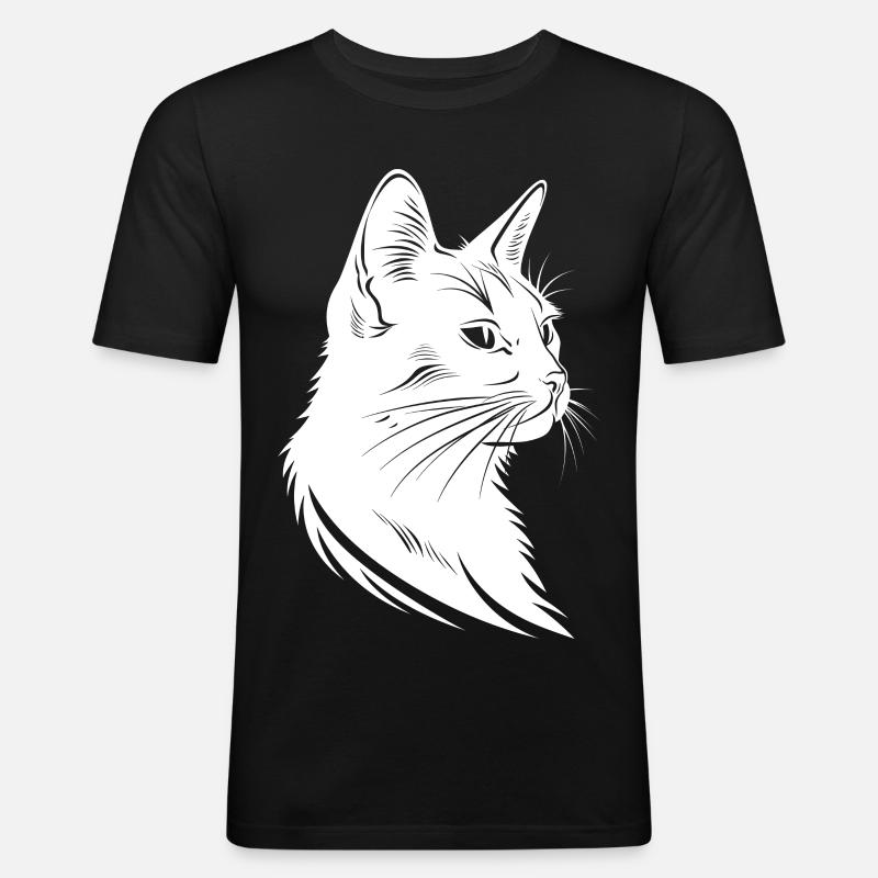 Katze Skizze - Männer Slim Fit T-Shirt - Schwarz