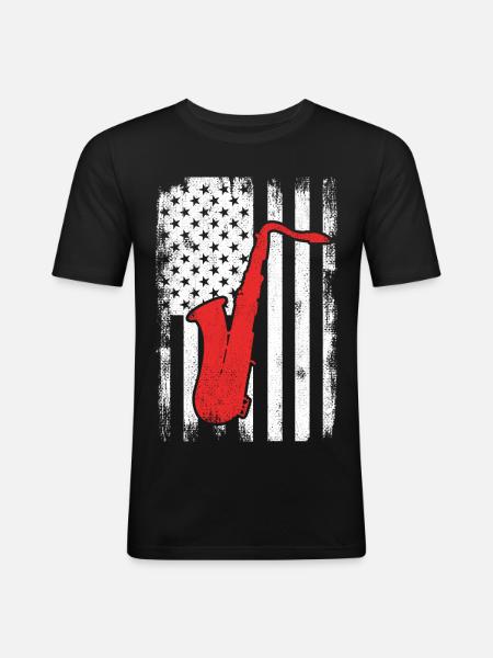 Patriotic US saxophonist - Men's Slim Fit T-Shirt - black
