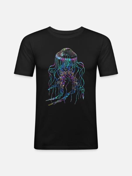 Psychedelic Jellyfish Trippy Tentacles Ocean - Men's Slim Fit T-Shirt - black