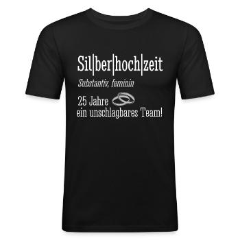 Silberhochzeit 25 Jahre Ehe Geschenk - Männer Slim Fit T-Shirt - Schwarz - Vorne - Nik (191cm)