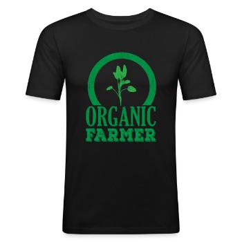 Bauer Bauern Farmer Vegan Bio Regional Gemüse Obst - Männer Slim Fit T-Shirt - Schwarz - Vorne - Nik (191cm)