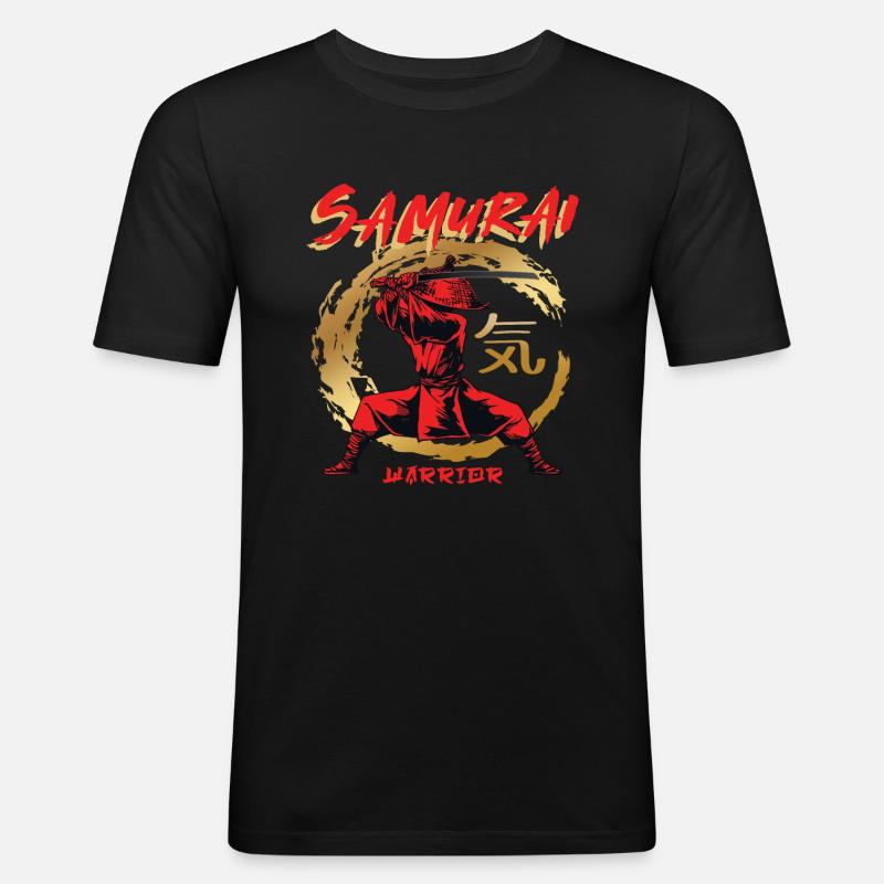 Samurai Warrior - Männer Slim Fit T-Shirt - Schwarz