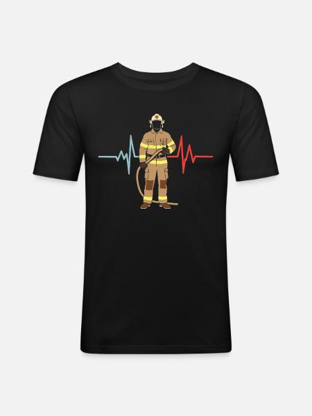 Firefighter heartbeat fire brigade sayings - Men's Slim Fit T-Shirt - black