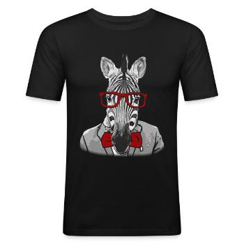 Hipster Zebra - Männer Slim Fit T-Shirt - Schwarz - Vorne - Nik (191cm)