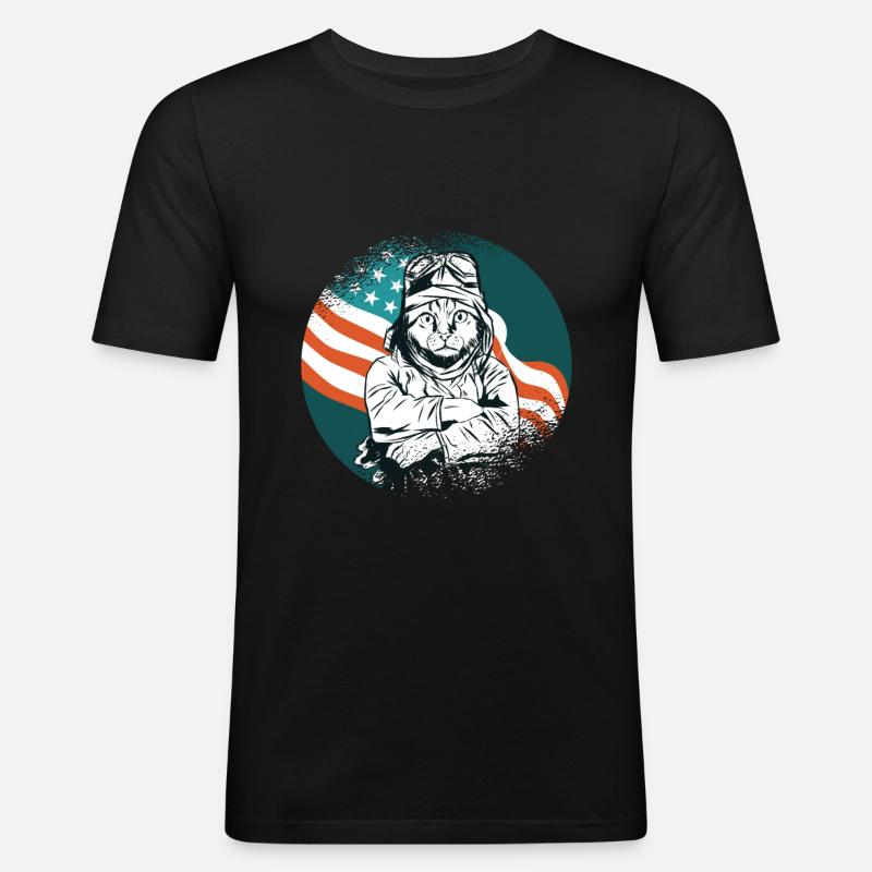 Pilot plane cat kitten - Men's Slim Fit T-Shirt - black