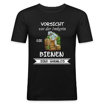 Vorsicht vor der Imkerin - Männer Slim Fit T-Shirt - Schwarz - Vorne - Nik (191cm)