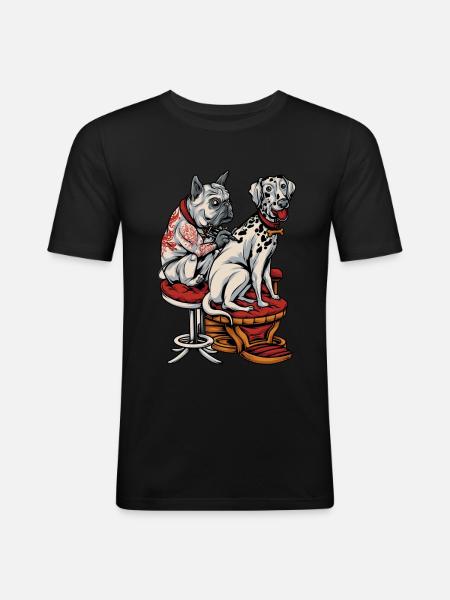 Franse Bulldog Dalmatische Tattoo - Mannen slim fit T-shirt - zwart