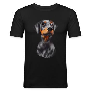 Dobermann Hund - Männer Slim Fit T-Shirt - Schwarz - Vorne - Nik (191cm)