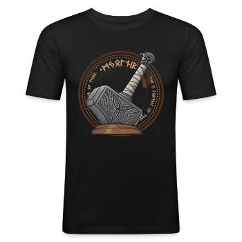 Mjolnir Thors Hammer Wikinger Walhalla Vikinger - Männer Slim Fit T-Shirt - Schwarz - Vorne - Nik (191cm)