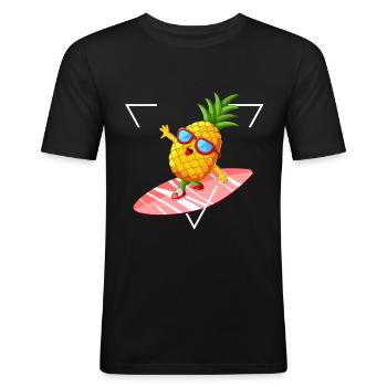 Happy Sommer Urlaub Feeling Ananas Surfbrett Sonne - Männer Slim Fit T-Shirt - Schwarz - Vorne - Nik (191cm)
