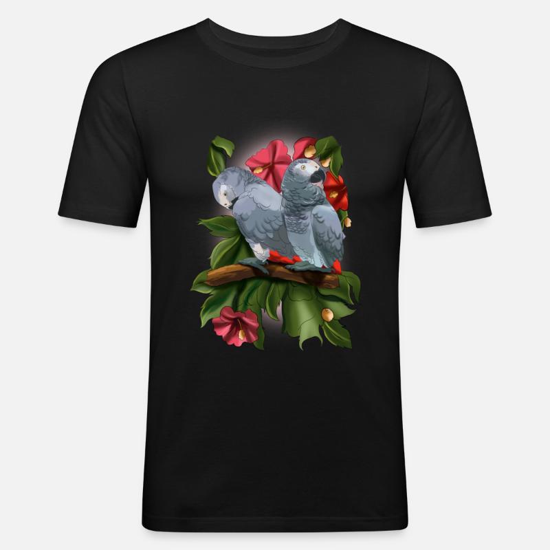 Graupapagei Sittich - Männer Slim Fit T-Shirt - Schwarz