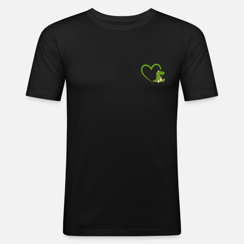 Dinosaurier Herz Dino Mittelfinger Geschenk - Männer Slim Fit T-Shirt - Schwarz