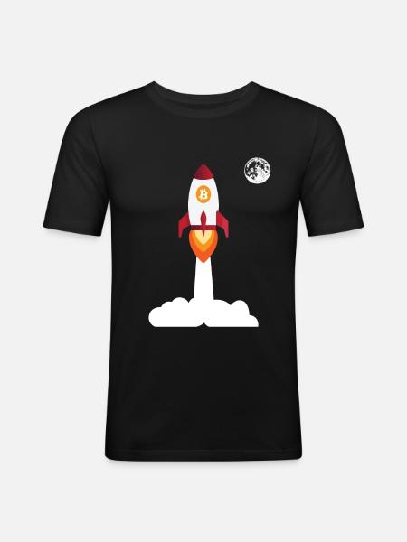 Bitcoin Rocket Moon - Cryptocurrency Bitcoins - Men's Slim Fit T-Shirt - black