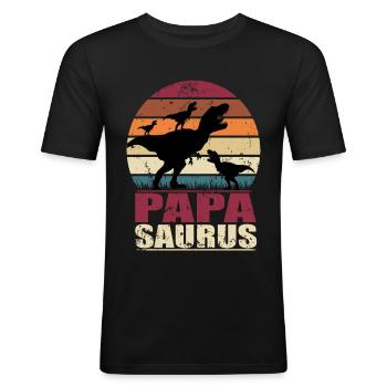 Papasaurus Dinosaurier Drillinge Vater Trex Dino - Männer Slim Fit T-Shirt - Schwarz - Vorne - Nik (191cm)