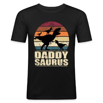 Daddysaurus Dinosaurier Papa von drei Kinder Dino - Männer Slim Fit T-Shirt - Schwarz - Vorne - Nik (191cm)