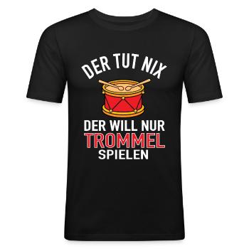 Musiker - Der tut nix der will nur Trommel spielen - Männer Slim Fit T-Shirt - Schwarz - Vorne - Nik (191cm)