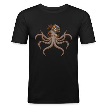 Oktopus Steampunk Tintenfisch Geschenk Oktopus - Männer Slim Fit T-Shirt - Schwarz - Vorne - Nik (191cm)