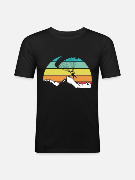 Parachute Retro Mountain Paragliding - Men's Slim Fit T-Shirt - black