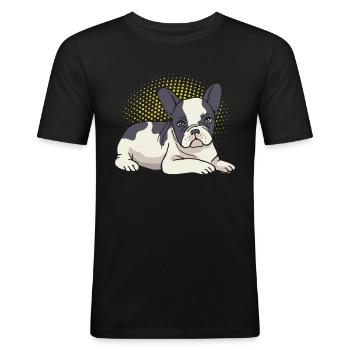 Lazy Français Bulldog Frenchie Dog Love - T-shirt près du corps Homme - noir - Devant - Nik (191cm)