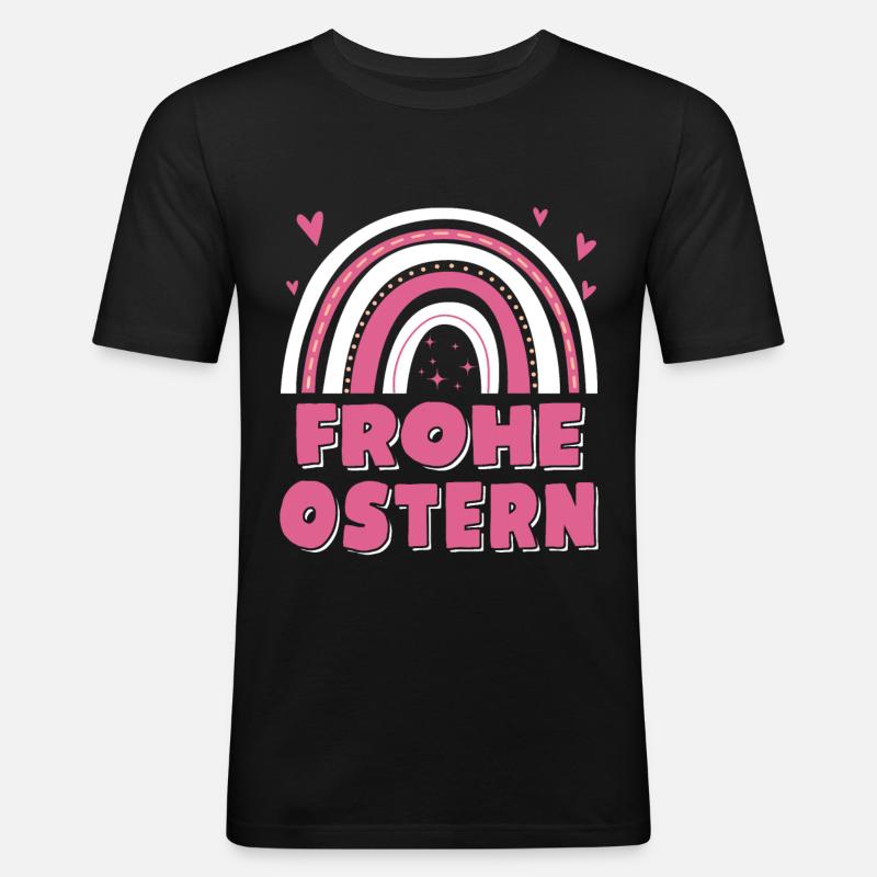 Oster Regenbogen Frohe Ostern - Männer Slim Fit T-Shirt - Schwarz