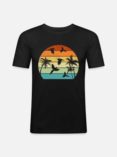 Cockatiel Bird Retro Parrots - Men's Slim Fit T-Shirt - black