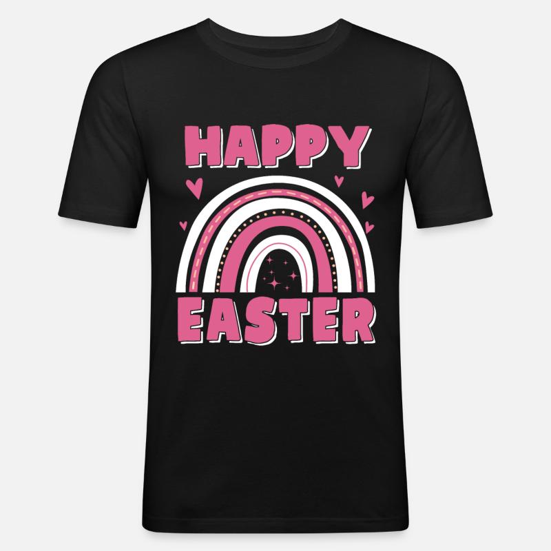 Cute Happy Easter Rainbow - Männer Slim Fit T-Shirt - Schwarz