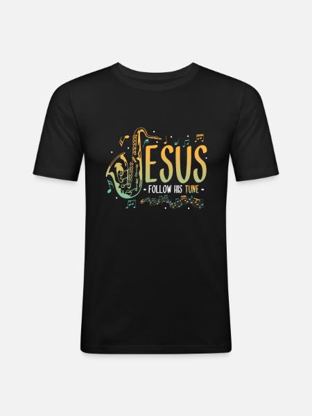 Jesus,Saxophone,Music,Religious. - Men's Slim Fit T-Shirt - black